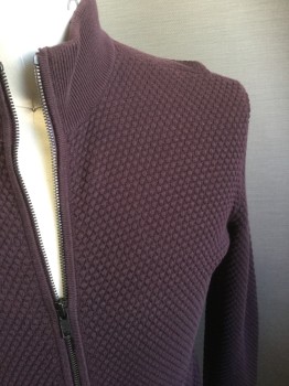 THEORY, Maroon Red, Cotton, Solid, Zip Front, Texture Knit, Mock Turtle Neck,  2 Pockets,