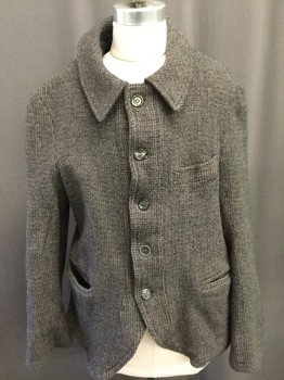 Childrens, Jacket 1890s-1910s, MTO, Gray, Navy Blue, Lilac Purple, Wool, Tweed, 32, Blazer, Peeked Collar, Button Front, Curved Bottom, Slit Pockets,