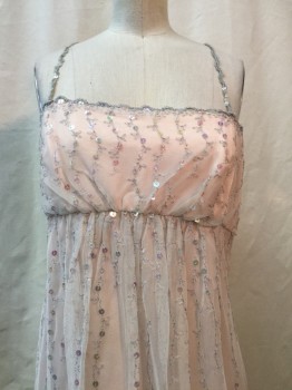 KATHLIN ARGIRO, Blush Pink, Gray, Synthetic, Sequins, Solid, Blush, Gray Embroidery with Iridescent Sequins, Floral Sequin Straps
