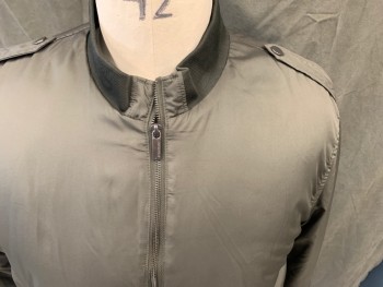 STRUCTURE, Dk Olive Grn, Polyester, Solid, Zip Front, Ribbed Knit Stand Collar, Snap Epaulets, 2 Pockets, Long Sleeves, Ribbed Knit Waistband/Cuff, Light Fill