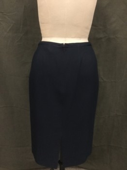 ELLEN TRACY, Navy Blue, Silk, Pencil Skirt, 1/2" Waistband with Satin Trim, Dart Back, Zip Center Back