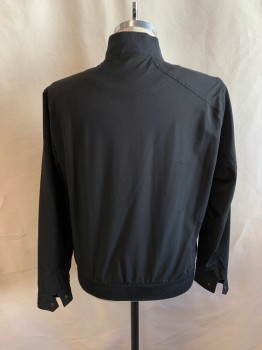 HAWKE & CO, Black, Polyester, Solid, Mock Neck, Zip Front, 3 Pockets, Snap Cuff, Elastic Waist