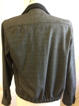 FACONNABLE, Black, Gray, Wool, 2 Color Weave, Solid Black Collar, 3 Pockets, 6 Buttons, Pleated Cuffs,  Elastic Waist on Back