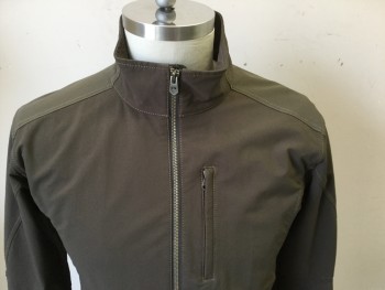KUHL, Moss Green, Brown, Polyester, Nylon, Solid, Poly, Nylon Spandex, Zip Front, Stand Collar, 3 Zipper Pockets, Zipper Cuffs, Mossy Brown