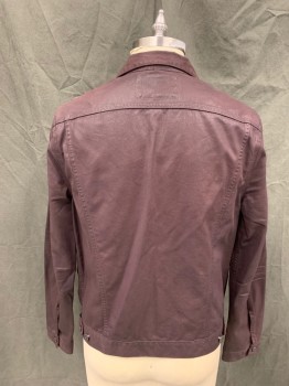 7 FOR ALL MANKIND, Red Burgundy, Cotton, Solid, Coated, Button Front, Collar Attached, 4 Pockets, Long Sleeves, Button Cuff, Button Tabs at Back Waist
