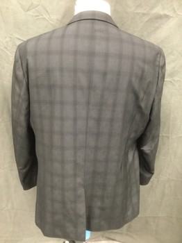 GIOVANNI TESTI, Black, Silver, Polyester, Viscose, Grid , Plaid, Black with Silver Plaid, Single Breasted, Collar Attached, Notched Lapel, 3 Pockets, 2 Buttons