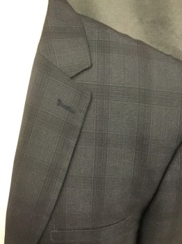 GIOVANNI TESTI, Black, Silver, Polyester, Viscose, Grid , Plaid, Black with Silver Plaid, Single Breasted, Collar Attached, Notched Lapel, 3 Pockets, 2 Buttons