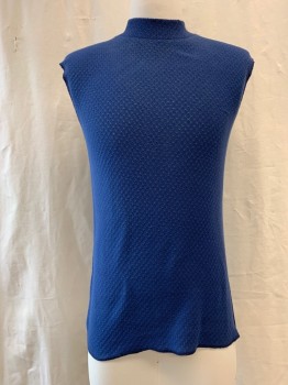 MTO, Blue, Poly/Cotton, Textured Knit, Mock Neck, Sleeveless,
