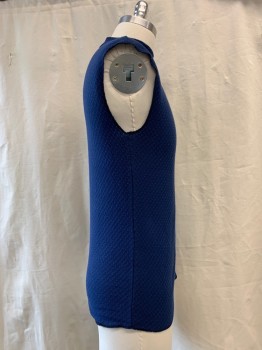 MTO, Blue, Poly/Cotton, Textured Knit, Mock Neck, Sleeveless,