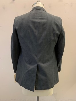 SOUSA & LEFKOVITS, Heather Gray, White, Wool, Stripes - Pin, Notched Lapel, Collar Attached, 2 Buttons,  3 Pockets, Late 70s Early 80s