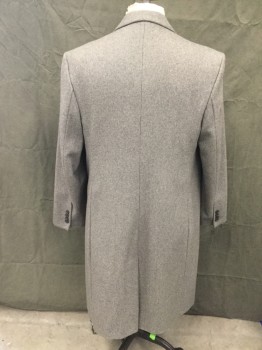 LONDON FOG, Heather Gray, Wool, Polyester, Single Breasted, Collar Attached, Notched Lapel, 2 Pockets, Long Sleeves