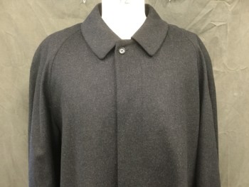 SCHNEIDERS, Charcoal Gray, Gray, Wool, Heathered, Single Breast, Concealed 5 Button Up Closure, Spread Collar, Raglan Long Sleeves, 2 Side Entry Pockets, Belted Cuffs, Back Vent, Below the Knee Length