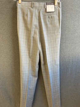 Childrens, Suit Piece 2, MICHAEL KORS, Gray, Dk Gray, Lt Gray, Wool, Polyester, Plaid, Flat Front, Zip Front, 3 Pockets, Belt Loops,