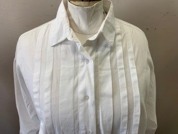 DVF, White, Cotton, Solid, Long Sleeves, Button Front, Collar Attached, Pleated Center Front,