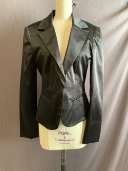 Womens, Blazer, TUNNEL COLLECTION, Black, Silk, 4, Notched Lapel, No Buttons, 2 Faux Pocket