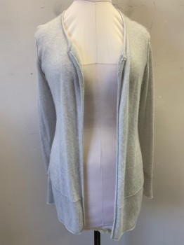 Womens, Sweater, N/L, Lt Gray, Acrylic, Solid, M, Light Gray Solid, Open Front