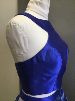 AMELIA COUTURE, Blue, Polyester, Solid, Sleeveless, Back Zipper,