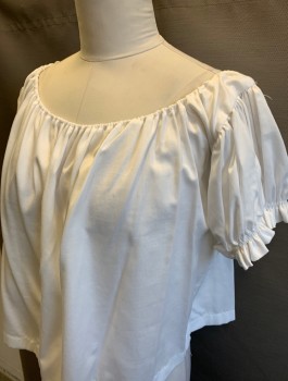 Womens, Historical Fiction Blouse, N/L MTO, White, Cotton, Solid, B38-42, L, Peasant Blouse, Short Puffy Sleeves Gathered at Shoulder, Elastic Scoop Neck, Elastic Cuffs, Made To Order, Historical Fantasy