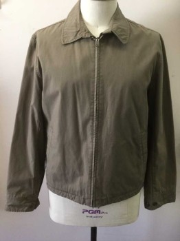 OLD NAVY, Brown, Cotton, Solid, Zip Front, Collar Attached, Long Sleeves, Button Cuff, 2 Pockets,