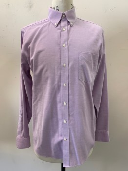 Stafford, Lavender Purple, Cotton, Solid, L/S, Button Front, Collar Attached, Chest Pocket