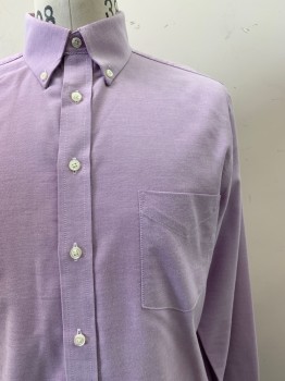Stafford, Lavender Purple, Cotton, Solid, L/S, Button Front, Collar Attached, Chest Pocket