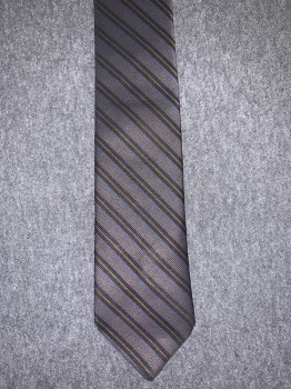 Mens, Tie, PRINCE CONSORT, Black, Dk Gray, Copper Metallic, Polyester, Stripes, Four in Hand