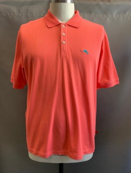 TOMMY BAHAMA, Salmon Pink, Poly/Cotton, C.A., 1/4 Button Front, S/S