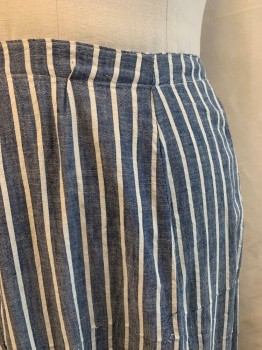 Womens, Historical Fiction Skirt, MTO, Blue, White, Cotton, Stripes, Heathered, W28, No Closures, Pleated and Ruffled Hem