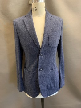 MASSIMO DUTTI, Dk Blue, Polyester, 2 Color Weave, Single Breasted, 2 Bttns, Notched Lapel, 3 Pckts, 2 Back Vents,