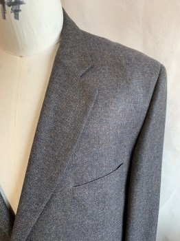 MALIBU CLOTHES, Dk Brown, Multi-color, Wool, Tweed, Single Breasted, 2 Buttons, 3 Pockets, Notched Lapel, Single Vent