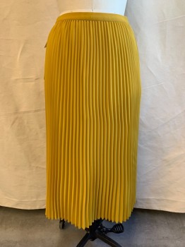 Womens, Skirt, Long, BABATON, Goldenrod Yellow, Polyester, Solid, M, Goldenrod Yellow Accordian Pleats, Long, Elastic Waistband