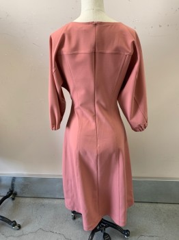 SEA, Mauve Pink, Wool, Polyester, Solid, Square/Asymmetrical Neck, Abstract Gold Button, Elastic Cuffs, Zip Back,