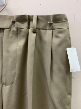 BROOKS BROTHERS, Khaki Brown, Wool, Solid, Pleated Front, 5 Pockets, Zip Fly, Cuffed
