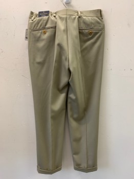 BROOKS BROTHERS, Khaki Brown, Wool, Solid, Pleated Front, 5 Pockets, Zip Fly, Cuffed