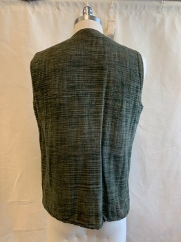MTO, Dk Green, Beige, Cotton, Stripes, Heathered, 1700s, Round Neck, Slvls, Button Front, 2 Pockets