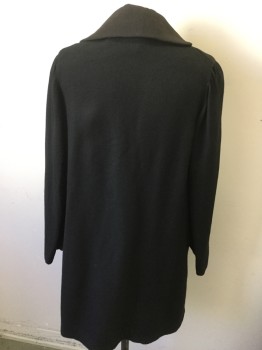 Womens, Coat 1890s-1910s, MTO, Black, Wool, B44, 2 Buttons, Wide Gabardine, 2 Patch Pockets, Wide Lapels, Small Collar,