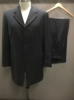 ADOLFO TRABALDO, Charcoal Gray, Gold, Wool, Stripes, Single Breasted, Long Coat, 3 Buttons,  Collar Attached, Notched Lapel, 3 Pockets