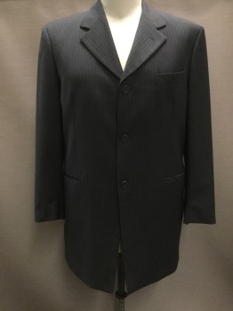 ADOLFO TRABALDO, Charcoal Gray, Gold, Wool, Stripes, Single Breasted, Long Coat, 3 Buttons,  Collar Attached, Notched Lapel, 3 Pockets