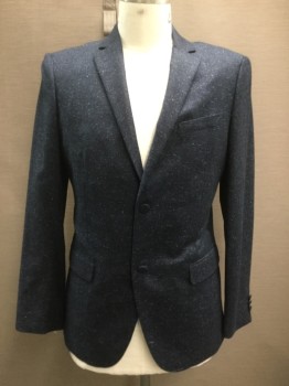 THEORY, Navy Blue, White, Wool, Speckled, Single Breasted, C.A., Notched Lapel, 3 Pckts, 2 Self Covered Buttons