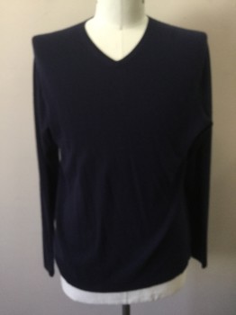 NEIMAN MARCUS, Navy Blue, Cashmere, Solid, V-N, L/S, Moth Holes