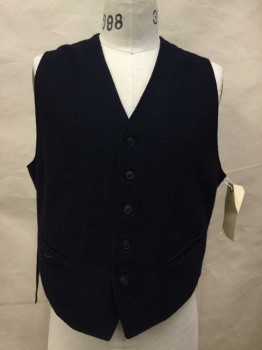 Navy Blue, Wool, Cotton, Solid, Button Front, 2 Pockets,