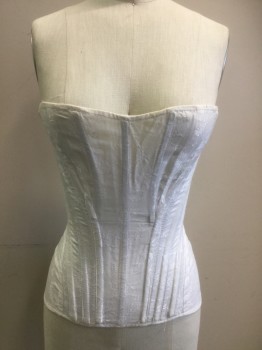 Womens, Corset 1890s-1910s, N/L, Off White, Floral, W22, B30-32, H32, Dots and Flower Brocade, White Lacing Back, Spiral Steel Bones