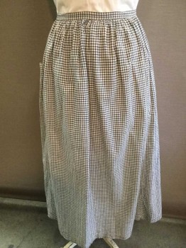 Womens, Apron 1890s-1910s, MTO, Off White, Blue, Navy Blue, Cotton, Linen, Gingham, O/S, Long, 1 Small Pocket On The Side