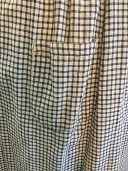 Womens, Apron 1890s-1910s, MTO, Off White, Blue, Navy Blue, Cotton, Linen, Gingham, O/S, Long, 1 Small Pocket On The Side