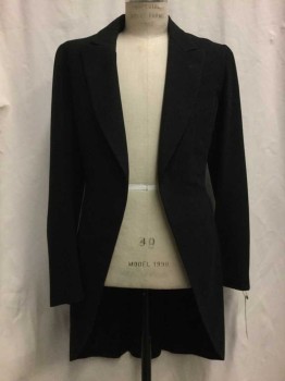 Mens, Tailcoat 1890s-1910s, KERR & JOHANSON, Charcoal Gray, Wool, Heathered, CH 38, Heather Charcoal, Slight Peaked Lapel, Missing Button, 1 Pocket,