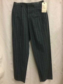 PAUL SMITH, Heather Gray, Black, Green, Multi-color, Cotton, Plaid, Yellow/ Navy Colors Pleated Front, Zip Fly, 4 Pckts,