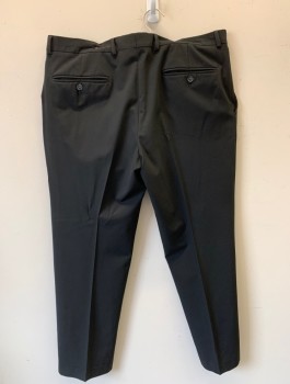 J. FARRAR, Black, Wool, Solid, Flat Front, Zip Fly, Straight Leg, 5 Pockets Including 1 Watch Pocket, Belt Loops