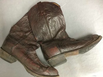 N/L, Dk Brown, Leather, Reptile/Snakeskin, Brown Leather with Reptile Skin Texture at Foot, Brown Embroidery, 1.5" Heel