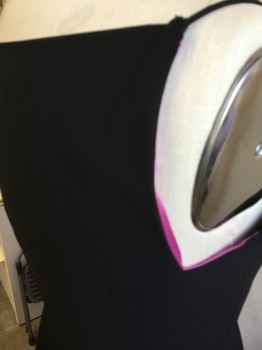 TAHARI, Black, Pink, Polyester, Solid, Black with Pink Upper Top  & Black Bottom Lining, Spaghetti Straps, Side Zip