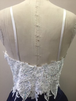 Womens, Dress, Piece 1, DAVE & JOHNNY, White, Polyester, Rhinestones, Floral, 36B, Spaghetti Strap, Lace Overlay with Iridescent Rhinestones, Side Zipper, Low Back, Evening, Prom